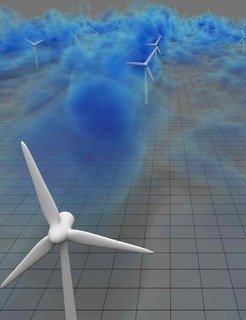 <span>Simulated wind-farm turbulence: volume rendering of low-velocity wake regions. Visualization courtesy of David Bock (NCSA, XSEDE, Extended Collaborative Support Services).<br /></span>