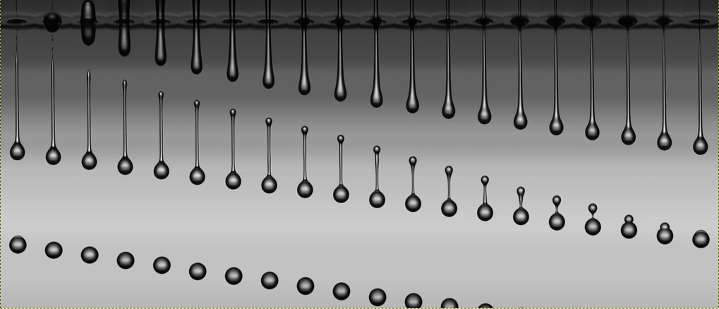 Liquid droplet formation in piezoacoustic inkjet printing generation visualized by an ultra-high-speed stroboscopic technique. Figure taken from A. van der Bos et al., Phys. Rev. Applied 1, 014004 (2014)