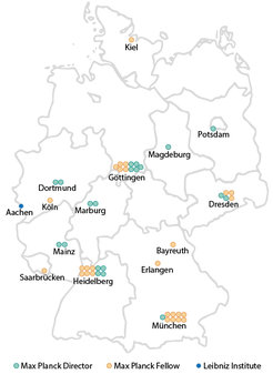 Deutschlandkarte mit den Standorten der Max Planck School