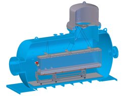 Schematische Darstellung des "U-Boot", einem Allzweck Druckbehälters, in dem die Hochdruck-Konvektionsanlage angeordnet ist (High Pressure Convection Facility, HPCF)