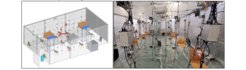 CAD visualization and photograph of the instrumented classroom prototype to study the spatio-temporal dynamics of indoor aerosol dispersion under different ventilation strategies.